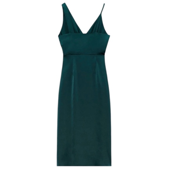 Zara Green Sheath Midi Dress with Spaghetti Straps - Picture 2 of 9